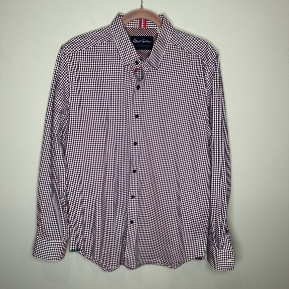 Robert Graham Flip Cuff Button Up Shirt Mens Size Large Red Houndstooth Work - Picture 1 of 13